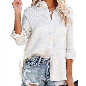 12th Tribe White Leopard Blouse/Button Down